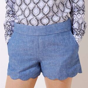 LOFT Blue Scallop Hem Linen-Blend Shorts